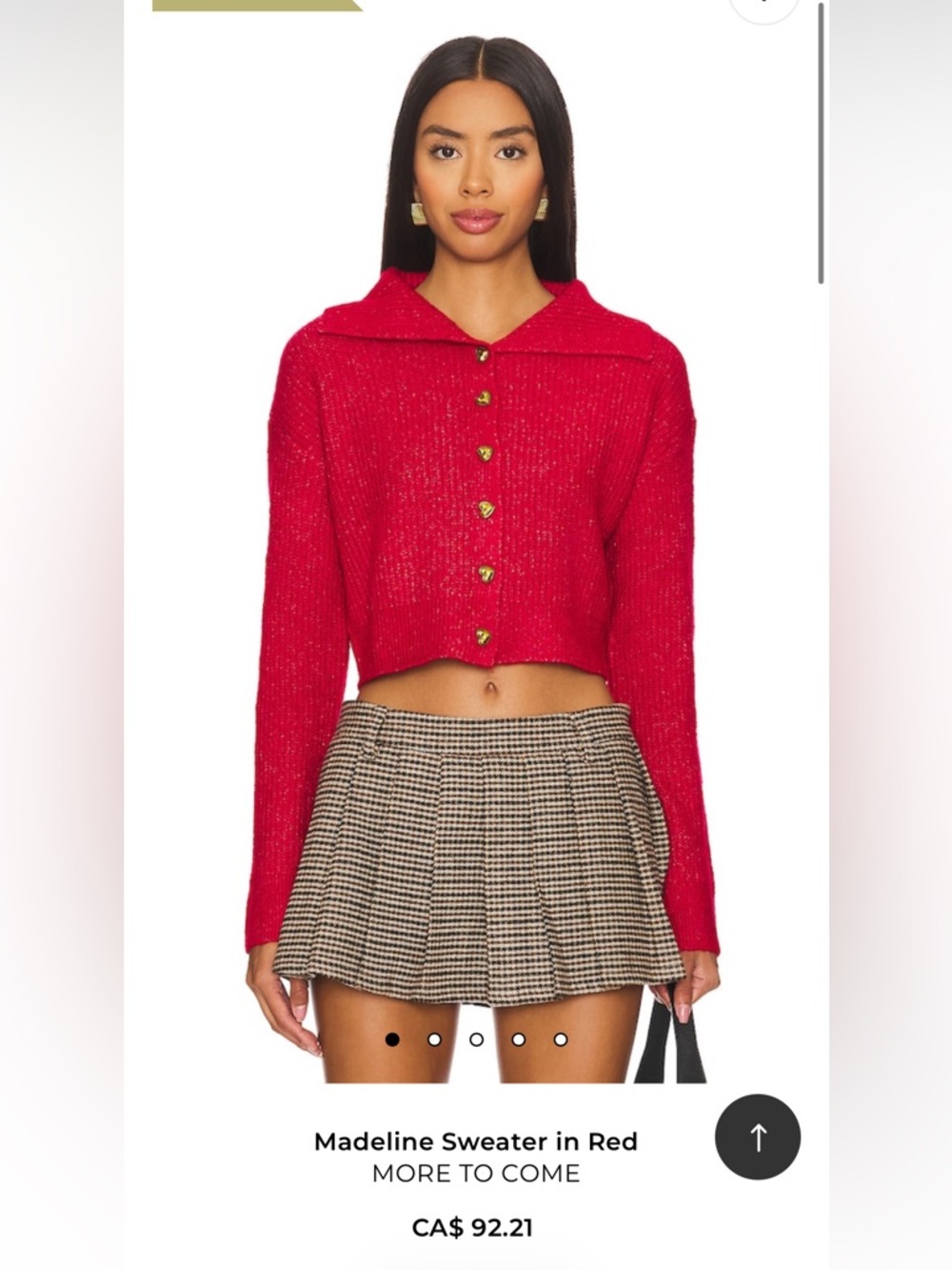 REVOLVE Cropped Red Knit Cardigan with Gold Heart Buttons